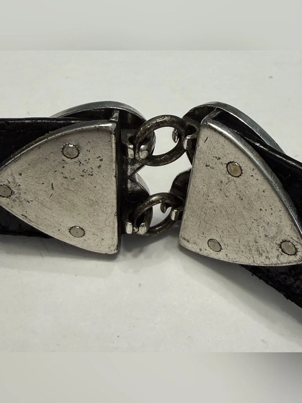 Vintage Brighton Black Leather Heart Belt Silver Hardware Western Boho USA Made